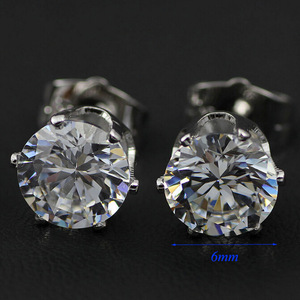 <b>Stud</b> <b>Earrings</b> 8mm Round Zircon Claw Setting Stainless Steel Everyday Wear - Product Image 2