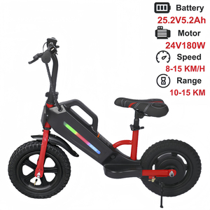 Trottinette électrique rouge 12 pouces tout-terrain avec pneus larges pour enfants, avec bande lumineuse LED colorée - Product Image 4