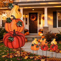 Décoration de jardin et de pelouse pour la récolte d'automne et Thanksgiving : Piquets décoratifs avec trois citrouilles empilées