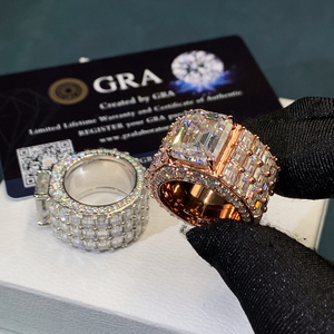 Anelli di Lusso con Moissanite Taglio Smeraldo VVS, Anelli in <span class=keywords><strong>Argento</strong></span> per Uomo, Gioielli in Moissanite <span class=keywords><strong>D</strong></span> VVS, Anello in Moissanite Certificato GRA, Stile Hip Hop - Product Image 3