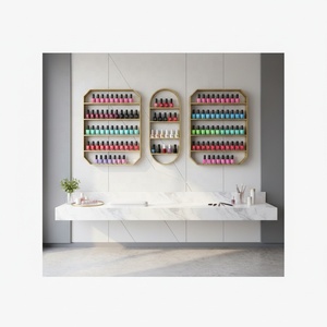 Estante de lujo ligero con forma de rombo para esmaltes de uñas, combinación de estantes triangulares decorativos flotantes para exhibición en salones de belleza y spa de uñas. - Product Image 4