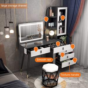 Wholesale Modern European Bedroom Adjustable Touch Light Screen LED Mirror Drawers Makeup <strong>Dressing</strong> <strong>Table</strong> Vanity Desk for Makeup - Product Image 2