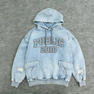 Sudadera con Capucha para Hombre, Estilo Vintage, 100% Algodón, Corte Holgado, Bordado, Lavado a la Nieve, Lavado Ácido, Personalizada OEM - Product Image 1