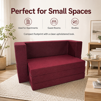Canapé-lit pliable 2 places, tissu texturé, coussin compressible à zip, chaise longue en mousse compacte pour petits appartement