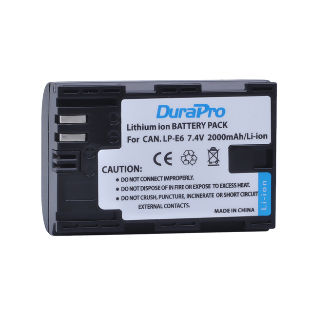 LP-E6 E6 E6N 2000mAh Battery for Canon EOS 90D, EOS R R5 R6 R7 RP 6D 7D, 5D Mark II III IV, 5D 60D 70D 80D 5DS Camera