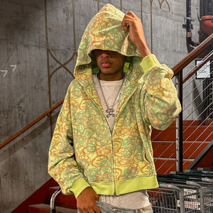 هودي رجالي بسحاب بطباعة كاملة مخصصة، قطن 100% عالي الجودة 500 جرام/متر مربع، بنمط كامو وغسيل حمضي بمظهر عتيق - Product Image 1