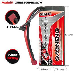 GNB for 6500MAH 4S 4S2P 14.8V 120C T-PLUG <b>Cabled</b> Hard Case RC LiPo <b>Battery</b> 1:8 RC Racing Car Boat Truck Truggy 300-Cycle - Product Image 3