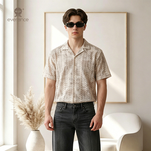 Camisa de Cuello Cubano para <span class=keywords><strong>Hombre</strong></span>, Tejida a Mano, con Estampado de Sublimación, ODM, 185 g/m², 30% Mezcla de Algodón, Transpirable, para Vacaciones de Verano - Product Image 4