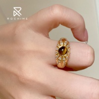 Bague Rochime en argent sterling 925 plaqué or 18 carats avec pierre œil de tigre vintage, finition brossée, bijoux pour femmes