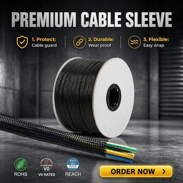 Factory High Quality PE Flexible Expandable Braided Cable Sleeve for Cable Management Rated -20C~+80C