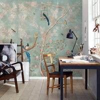 Papier peint mural floral avec des oiseaux, papier peint pour chambre à coucher, papier peint pour la décoration de la maison, restaurant, boutique, café