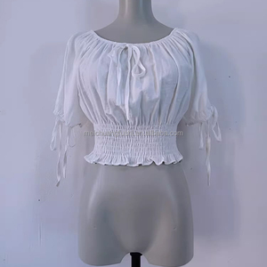 Blusa Corta Estilo Campesina Personalizada para <span class=keywords><strong>Mujer</strong></span> con Cintura Fruncida - Product Image 4