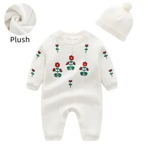 Baby woolen romper embroidered newborn clothes baby out clothes Plush thickening knitted romper superior quality
