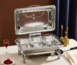 Réchaud à alcool rectangulaire en acier inoxydable de 9 qt argenté avec fenêtre pour buffet Réchaud à alcool Réchaud à friture - Product Image 1