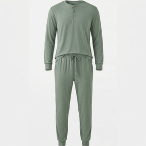 <b>Men's</b> 2-Piece Modal Bamboo Long Sleeve <b>Pajama</b> <b>Set</b>-Breathable Knitted Sleepwear - Product Image 1
