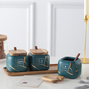 New Arrival Household Kitchen Ceramic Marble Pattern Frosted Seasoning <b>Jar</b> Set Accept Private Label - Product Image 5