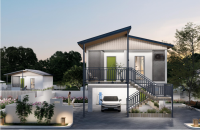 Maison modulaire préfabriquée à deux étages avec murs en béton armé préfabriqué et toit en acier léger, logement permanent