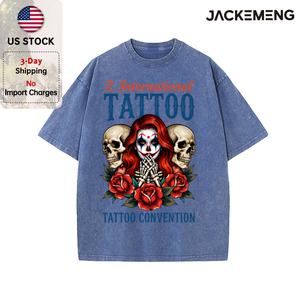 T-shirt Oversize Lavé Rétro Imprimé Crâne Clown <span class=keywords><strong>Tatouage</strong></span> Streetwear Stock USA Vente en Gros Y2K <span class=keywords><strong>Homme</strong></span> Décontracté - Product Image 6