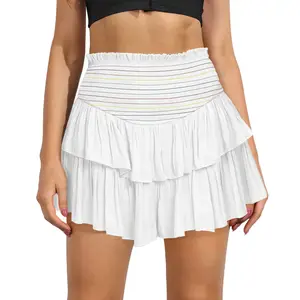 Girls Solid Color High Waist Pleated Leisure Mini A-line Short Skirt Women Sexy Tiered Skirts Custom Logo Printed Embroidered