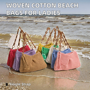 Borsa da <span class=keywords><strong>spiaggia</strong></span> da donna di nuova moda all'uncinetto con corde in cotone intrecciate Tote a spalla con chiusura a cerniera bellissima borsa da <span class=keywords><strong>spiaggia</strong></span> - Product Image 5