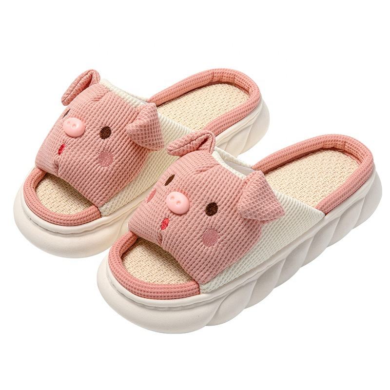 2024 Popular Soft Plat pink Pig Outdoor Open Toe Eva pink Pig Cow Animal  slippers