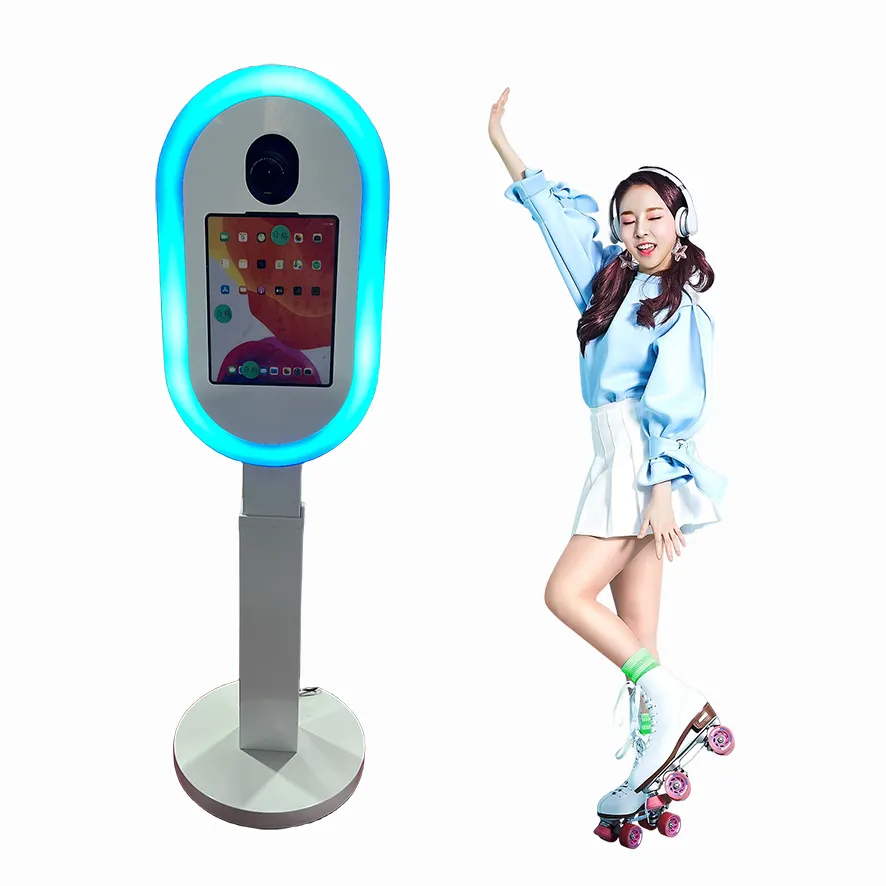 Party zubehör Ipad Photo Booth Tragbare Selfie Ring Licht Kamera Video Photo Booth Ipad Oval Stand Kiosk Maschine mit Fall