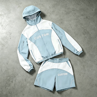 Ensemble de survêtement léger personnalisé unisexe, veste coupe-vent et short color-block, vêtements de sport en nylon à capuche zippée pour hommes