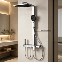 Mitigeur de douche thermostatique moderne pour salle de bain, double poignée, jet de pluie et jet doux, finition laiton poli, avec robinets sur pied