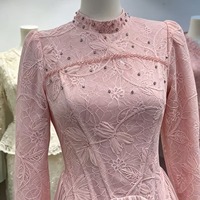 Robe longue en mousseline de soie avec dentelle et strass RO820-7, vêtements islamiques de luxe, col haut, manches longues, robe élégante pour femmes, robe de soirée