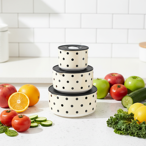 Juego de Tres Recipientes de Cerámica Resistentes al Calor, Aptos para Microondas, con Tapa Hermética, para Almuerzo en el Trabajo/Hogar, Caja de Regalo - Product Image 1