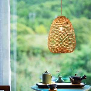 Restaurante decorativo tejido hecho a mano luces moderno bambú sombra decoración mimbre colgante Luz - Product Image 4