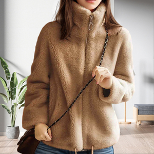 Nouvelle conception Manteau en fourrure pour femme, col montant, couleur unie, épais, décontracté, hiver, tendance - Product Image 2