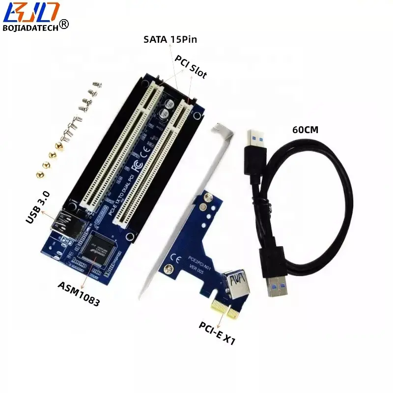 PCI-E PCIe 1X-듀얼 2 PCI 슬롯 확장 컨버터 라이저 카드 사운드 세금 제어 캡처 음성 직렬 병렬 카드