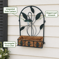 Support de plante solaire écologique avec paniers rectangulaires en fibre de coco et cadre en fer forgé pour la décoration de jardin et de patio, usage quotidien