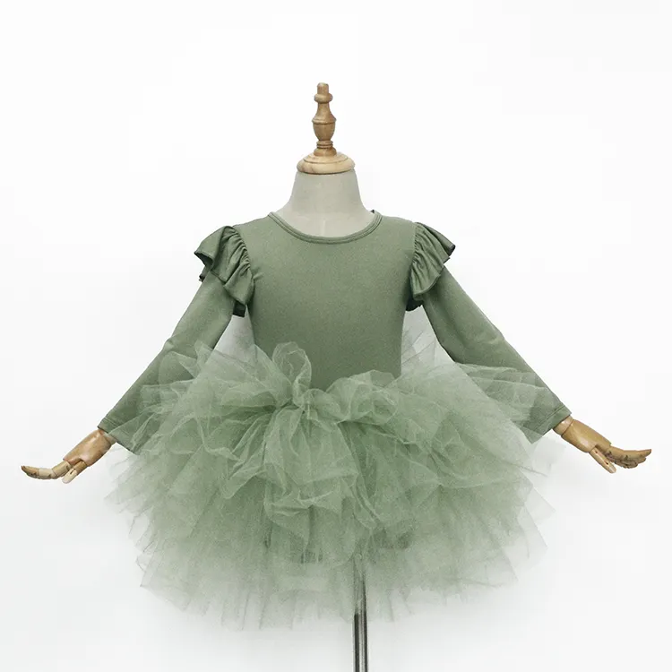 Venta al por mayor customrization de fluffy de la fiesta de cumpleaños de oliva otoño vestido de invierno del bebé
