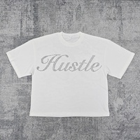 Fabricant T-shirt surdimensionné en coton imprimé DTG avec strass pour hommes, coupe en boîte noire, poids lourd, T-shirt court pour hommes