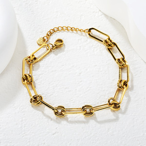 Pulsera de Cadena de Eslabones de Moda, Chapada en Oro de 18k, Acero Inoxidable, Diseño Geométrico, Joyería para Mujer - Product Image 3