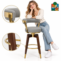 Tabourets de bar pivotants modernes, revêtement en cuir PU gris, base dorée, pieds en bois, pour restaurant, café, bar commercial