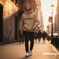 Usine directe hommes surdimensionné 100% coton sweat personnalisé crochet capuche avec lettre motif automne Streetwear doublé à capuche