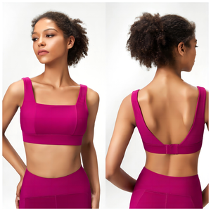 Venta al por mayor de retales acanalados cuello cuadrado acolchado fijo de una pieza ajustable yoga tops mujeres gimnasio fitness Sujetador deportivo - Product Image 1