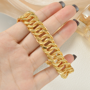 polished custom <b>copper</b> party homme femme thick textured curb link glamorous wholesale fashion 18k gold plated <b>bracelet</b> set - Product Image 5