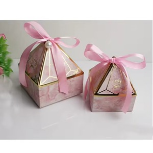 Pyramid Shape Paper Candy <b>Box</b> with Ribbon Bow Pearl Decoration for <b>Wedding</b> Party Favor <b>Gift</b> Packaging - Product Image 4