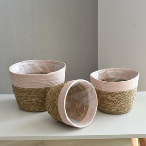 <span class=keywords><strong>Maceta</strong></span> Artesanal de Alta Calidad, Contenedor de Cultivo Impermeable de Dos Colores, Cesta Redonda de Mimbre para Plantas - Product Image 6