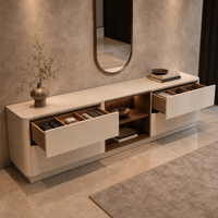 Meuble de salon moderne brillant, buffet de rangement personnalisé avec étagère d'affichage LED pour entrée