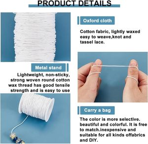 Cordon en <span class=keywords><strong>macramé</strong></span> ciré blanc de 1 mm, 100 yards, bobine de fil pour la fabrication de bijoux, bracelets, colliers, artisanat DIY, chaussures, textile de maison - Product Image 3