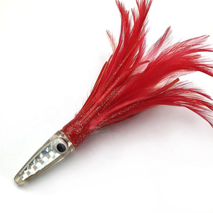 Suministro del fabricante 6in 40g cabeza de resina falda de plumas reales pesca señuelo de calamar suave - Product Image 4