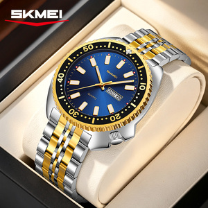 Reloj de Negocios de Lujo con Esfera Grande de Dos Tonos, Diseño Sencillo de Dibujos Animados, Cuarzo, Resistente al Agua, Correa de Acero Inoxidable, Indicador de Semana, Personalizable para Hombre - Product Image 1