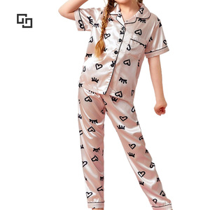 Conjunto de Pijama de Satén con Estampado de Pestañas y Corazones para Niñas, Pijama de Bambú para Niños, Conjunto de Pijama Infantil - Product Image 2
