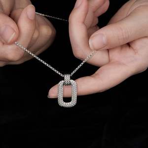 สร้อยคอผู้ชายสไตล์ฮิปฮอปประดับโมอิสซาไนต์ เงินแท้ พร้อมจี้ซิลิโคน - Product Image 5