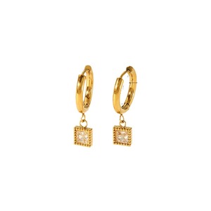 Pendientes Colgantes de Oro de 18k con Circonita Cúbica, Diseño de Corazón Cuadrado Geométrico, Joyería para Fiestas - Product Image 5